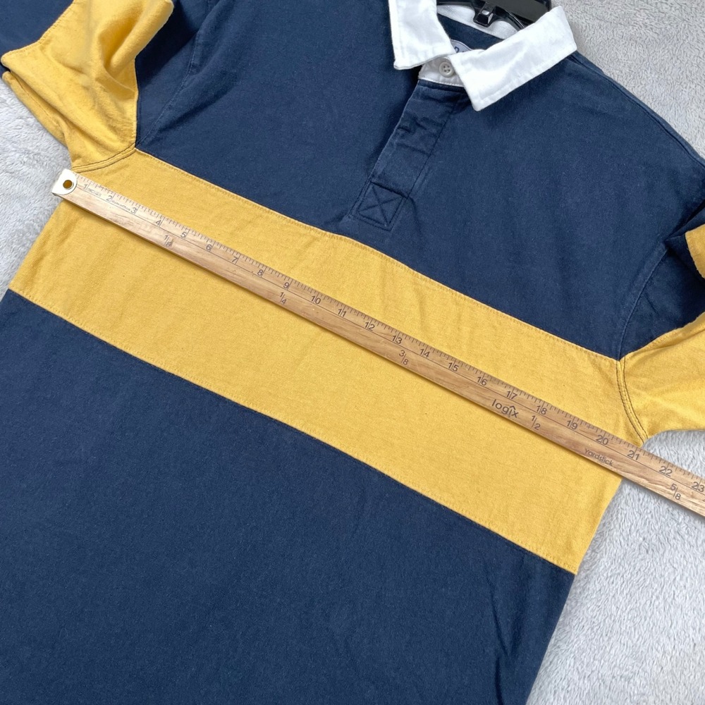 Old Navy Rugby Shirt Men Medium Navy Blue Yellow Stripe Long Sleeve Polo Preppy - Picture 3 of 7